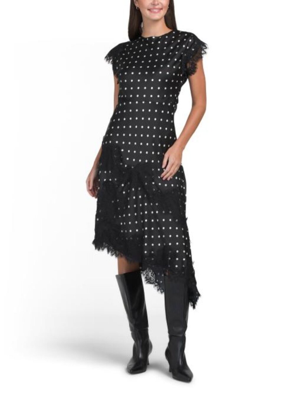 ZOE & CLAIRE Short Sleeve Lace Trim Polka Dot Maxi Dress - Picture 5 of 5